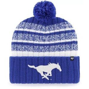 NEW 47 SMU Mustangs Royal Blue Cuff Tavern Beanie Hat with Pom MSRP $36.99